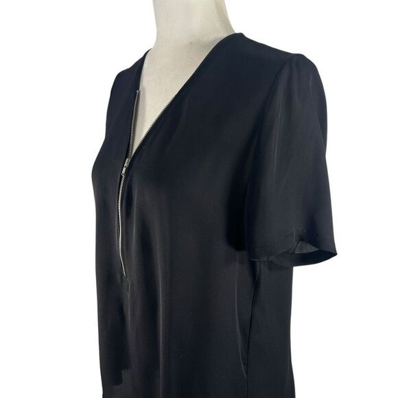 The Kooples Short Sleeve Blouse Size Medium Black Silk Zip Front - Picture 5 of 11